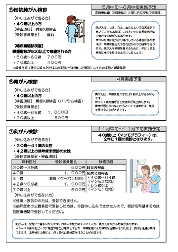 （5）結核肺がん検診　（6）胃がん健診　（7）乳がん検診